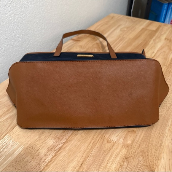 Michael Kors Kempton Nylon Satchel Tote Purse Shoulder Bag in Navy and Brown - Picture 11 of 13